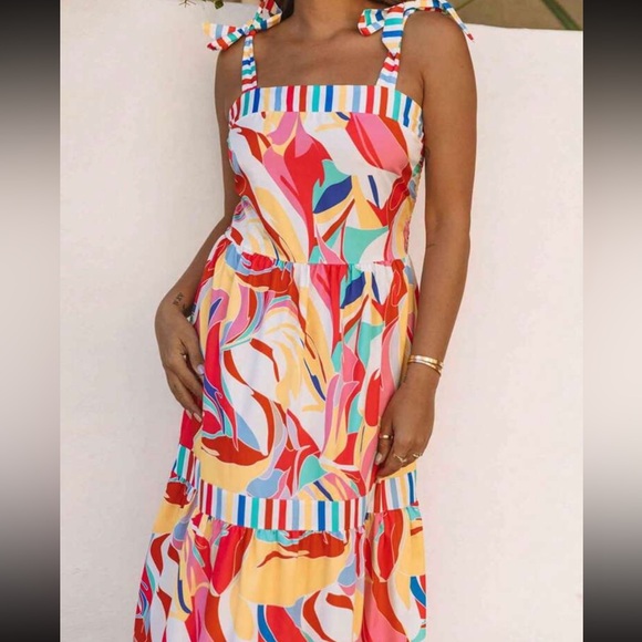 New to Posh C 🔆| Euro Style Multicolor Shoulder Tie Maxi Dress - Picture 7 of 9